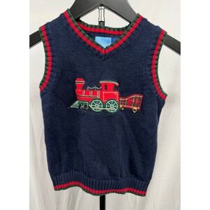 Good Lad Little Boys 4T Vintage Train Embroidered Navy Knit Sweater Vest